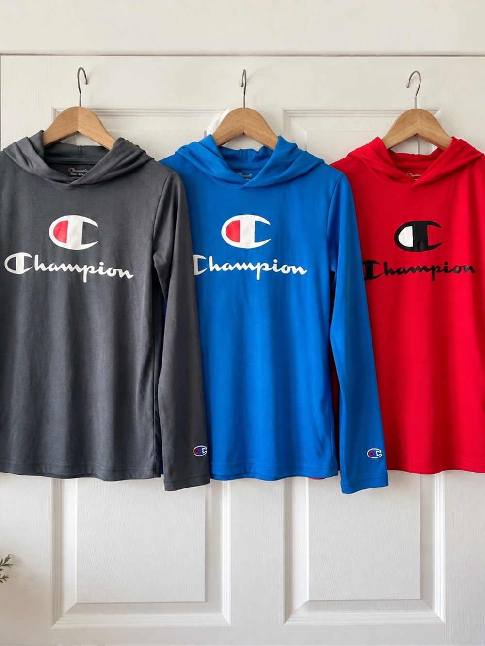 Champion Kids' Hooded Long-Sleeve Shirt - Gray, Blue, Red